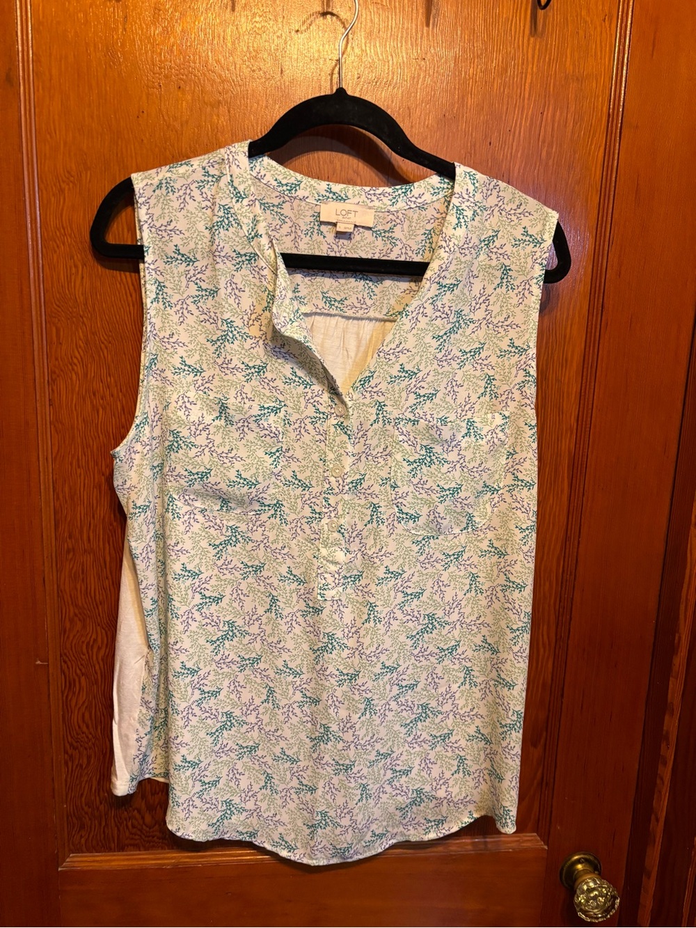 LOFT Sleeveless V-Neck Floral Tank in White, Green & Purple
